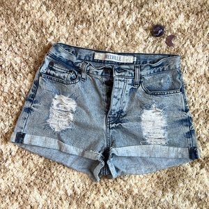 Brandy Melville Highwaisted Jean Shorts with Rips, No Zipper, Pockets, Size 42
